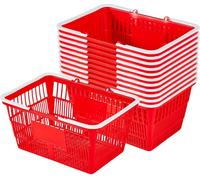 Paniers à provisions, 12 pièces, paniers en plastique PE empilables de 21 litres avec poignées, structure en maille dense, pouvant contenir jusqu'à 9,07 kg, portables pour les courses, laau détail, le
