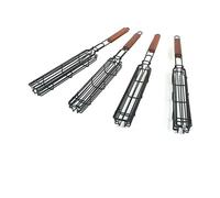 Paniers de barbecue - PZCC - Lot de 4 - Acier inoxydable - Grille verrouillable - Long manche bois antiadhésif