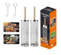 Paniers de Cuisson Barbecue Inox Kimeo GrillMaster Lot de 2, Grille de Gril avec Poignées en Bois Anti-Chaleur, Accessoire Pratique pour Légumes, Poissons et Viandes