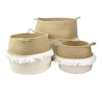 Paniers de rangement à franges et fibres dorées (Lot de 3) Blanc G