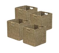 Paniers de Rangement - Box and beyond - Lot 4 - 31x31x31 cm - Jonc de Mer Naturel - Pliables - Poignées - Rangement, Déco