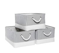 Paniers de rangement en tissu MANGATA, boîtes de rangement, ensemble de 3 (Rayures Grises, Grand)