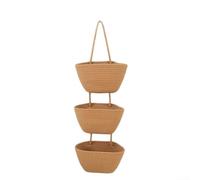 Paniers de rangement muraux à suspendre à 3 niveaux en corde de coton pour salon, chambre à coucher, cuisine, salle de bain, support vertical pour plantes, support pour plantes, blanc kaki (kaki)