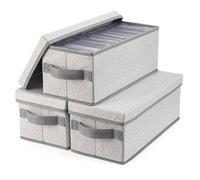 Paniers de rangement pliables en tissu avec poignées - Organisateur dressing - 36,5 x 16 x 14 cm - Lot de 3 - Gris