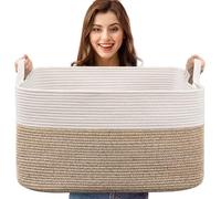 Paniers de rangement pliables extra larges de 65 l avec poignées - Boîte de rangement en tissu robuste, couvertures, vêtements saisonniers, 54,9 x 37,8 x 30 cm (lin blanc)