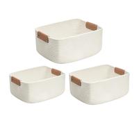 Paniers de rangement pour étagères - Lot de 3 boîtes décoratives décoratives en corde de coton tressé avec poignées en cuir PU, paniers rectangulaires empilables pour chambre d'enfant, salle de bain
