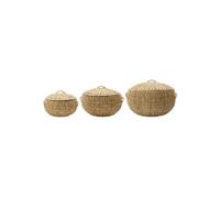 Paniers en fibres naturelles beige, lot de 3, avec poignées, structure en fil d'acier - House Doctor, Rata - 27x27x16 cm