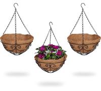 Paniers suspendus pour plantes - Lot de 3 - Pour décorer vos plantes - Paniers en fibres de coco - 48x31 cm - Marron/noir