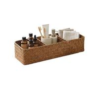Paniers tressés pour étagères Boîte toilette vintage 3 cases | Panier de Rangement Tressé avec Cloisons pour télécommande, papeterie, toilette, crème visage, téléphone, mouchoirs, carnet,