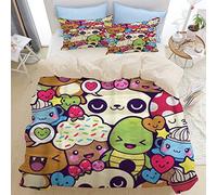 PANILUR Beige Parure de lit，Bombardement Cartoon Kawaii Panda Food Heureux，Housse de Couette et taies d'oreiller Microfibre avec Fermeture éclair 140x200cm