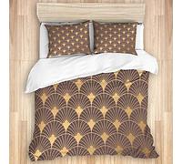 PANILUR Beige Parure lit，Art déco sans Soudure Fond doré，Housse Couette et taies d'oreiller Microfibre avec Fermeture éclair 140x200cm
