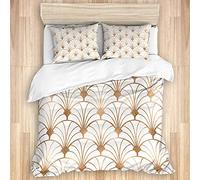 PANILUR Beige Parure lit，Art déco Transparente Motif Or géométrique，Housse Couette et taies d'oreiller Microfibre avec Fermeture éclair 220x240cm