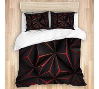 PANILUR Beige Parure lit，Conception de Technologie futuirstic Abstraite géométrique polygone Noir lumière Rouge，Housse Couette et taies d'oreiller Microfibre avec Fermeture éclair 220x240cm