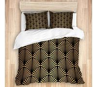 PANILUR Beige Parure lit，modèle Art déco sans Couture Or Noir，Housse Couette et taies d'oreiller Microfibre avec Fermeture éclair 200x200cm