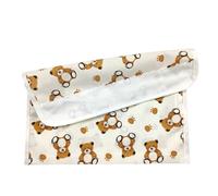 Panini Tessuti, Porte-bavette en coton avec toile Aida à broder pour le repas - déjeuner - goûter en crèche, taille 16 x 30 cm, motif ourson en peluche