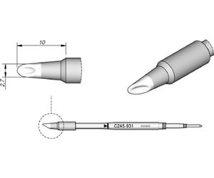 Panne de fer à souder JBC série C245 types spéciaux, C245931/2,7 mm, congé, biseautée C245931