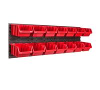 Panneau à outils mural 115,2 x 39 cm avec 14 pcs. Boîtes suspendues Boîtes rouges Système de stockage