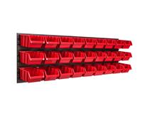 Panneau à outils mural 115,2 x 39 cm avec 27 pcs. Boîtes suspendues Boîtes rouges Système de stockage