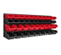 Panneau à outils mural 115,2 x 39 cm avec 40 pcs. Boîtes suspendues rouges et noires Boîtes empilables