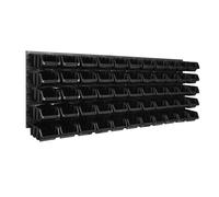 Panneau à outils mural 115,2 x 39 cm avec 55 pcs. Boîtes suspendues Boîtes noires Système de stockage