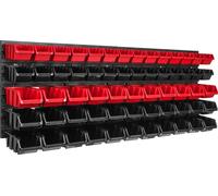 Panneau à outils mural 115,2 x 39 cm avec 61 pcs. Boîtes suspendues rouges et noires Boîtes empilables