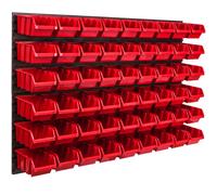 Panneau à outils mural 115,2 x 78 cm avec 54 pcs. Boîtes suspendues Boîtes rouges Système de stockage