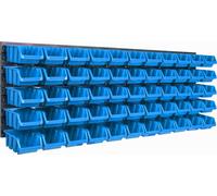 Panneau à outils mural 115 x 39 cm avec 55 pcs. Boîtes suspendues Boîtes bleues Système de stockage