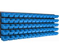 Panneau à outils mural 115 x 39 cm avec 70 pcs. Boîtes suspendues Boîtes bleues Système de stockage