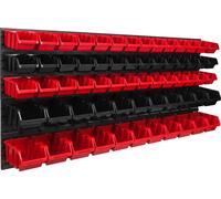 Panneau à outils mural 173,4 x 78 cm avec 64 pcs. Boîtes suspendues rouges et noires Boîtes empilables