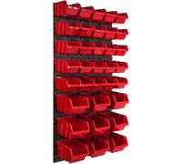 Panneau à outils mural 57,6 x 117 cm avec 34 pcs. Boîtes suspendues rouges et noires Boîtes empilables