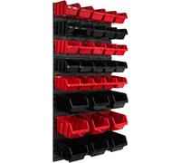 Panneau à outils mural 57,6 x 117 cm avec 34 pcs. Boîtes suspendues rouges et noires Boîtes empilables