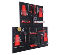 Panneau à outils Relaxdays, 5 panneaux perforés, 48 accessoires, H x L : 60 x 40 cm, métal, panneau perforé pour outils, atelier, noir/rouge