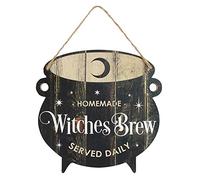 Panneau à suspendre en MDF « Witches Brew » noir fantaisiste - 25 cm x 25 cm (1 pièce) - Décoration d'Halloween ludique et adorable accessoire de cuisine