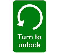 Panneau adhésif « Turn to Unlock » pour Portes et Boutons Flèche dans Le Sens contraire des Aiguilles d'une Montre.