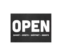 Panneau ardoise "Open - Closed" multilingues en PVC format A5 avec fixation ventouse (fond noir)