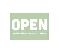 Panneau ardoise "Open - Closed" multilingues en PVC format A5 avec fixation ventouse (fond pastel)