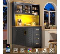 Panneau / Armoire de rangement / Armoire de cuisine / Armoire buffet, 105.5x40x180cm, style rustique, 4 portes, avec lampe LED et po