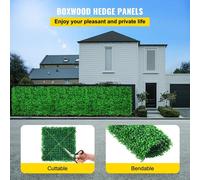 Panneau artificiel en buis UV 6 pièces Panneaux muraux en buis, fond mural en gazon artificiel 50 cm x 50 cm 4 cm Mur en gazon vert, fausse haie pour décoration Clôture d'intimité Intérieur, jardin ex