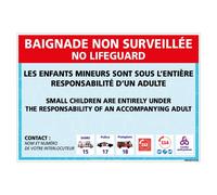 Panneau Baignade Non Surveillée A Personnaliser - Dimensions 300x210 mm - Aluminium 2 mm - Protection Anti-UV