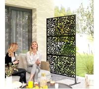 Panneau Brise Vue décoratif Extérieur Claustra Décoratif Jardin 3 Panneaux à motif floral Acier 122 x 45 x 198 cm Noir