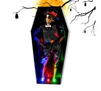 Panneau Cercueil Halloween Ornement Festif De Collection Avec Lumière | Panneau de bureau squelette animé décoratif pour les Collectionneurs et Passionnés des Jardins et Maisons Hantées