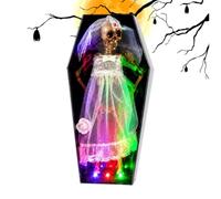 Panneau Cercueil Halloween Ornement Musical Terrifiant Avec Lumières | Panneau de bureau squelette animé décoratif Pour Jardin Cour Salle De Séjour Maison Hantée Et Cheminée