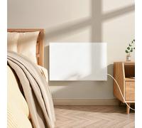 Panneau chauffant infrarouge Ikodm de 300W, connecté en Wi-Fi, avec thermostat, télécommande et adapté aux surfaces jusqu'à 10 m². Peut être fixé au mur ou comme appareil de chauffage sur pied