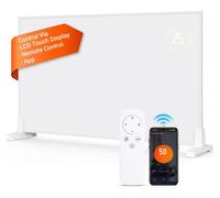 Panneau chauffant infrarouge ISOISL de 300W, connecté en Wi-Fi, avec thermostat, télécommande et adapté aux surfaces jusqu'à 10 m². Peut être fixé au mur ou comme appareil de chauffage sur pied