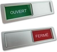 Panneau coulissant avec "Ouvert-Fermé" dans une couleur argenté, dimension d’environ 178 x 50 mm - 5 pièces
