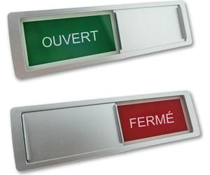 Panneau coulissant avec "Ouvert-Fermé" dans une couleur argenté, dimension d’environ 178 x 50 mm - 5 pièces
