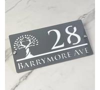 Panneau d'adresse personnalisé arbre de vie personnalisé à suspendre au mur, décoration d'intérieur pour porte d'entrée (gris-blanc)