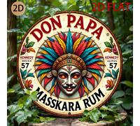 Panneau d'art mural en métal vintage Don Papa Masskara Rum - Logo rétro du rhum des Caraïbes avec masque de mascarade, carnaval tropical coloré