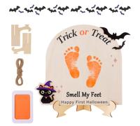 Panneau d'art pour Halloween - Premier souvenir d'Halloween | Smell My Feet Panneau en bois pour fête prénatale et séance photo Motif chat chauve-souris Noir