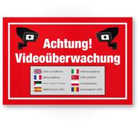 Panneau d'avertissement de surveillance vidéo en plastique (rouge, 30 x 20 cm) - Panneau d'avertissement de surveillance vidéo